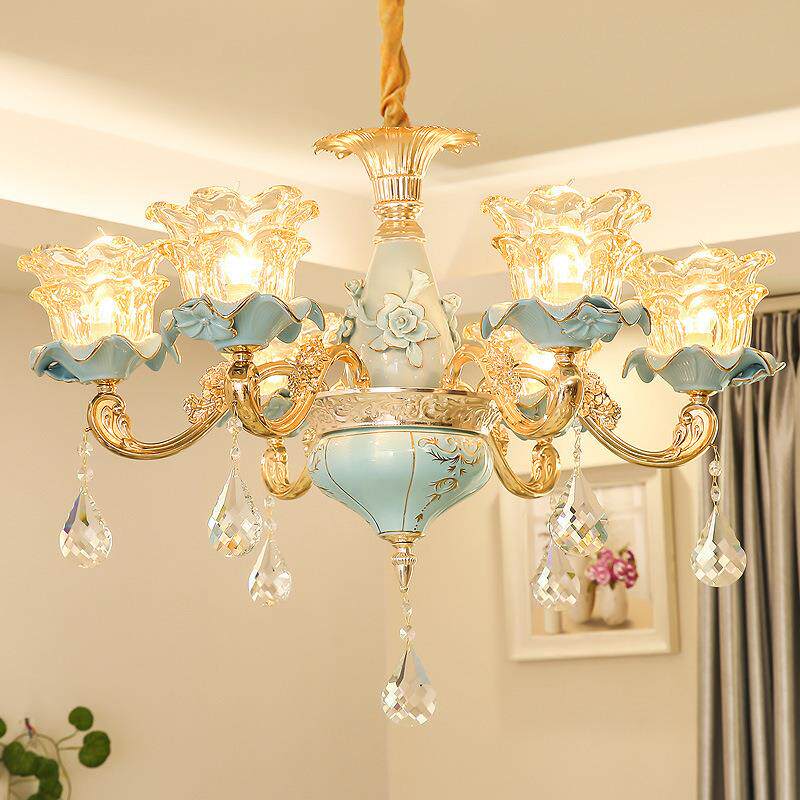 欧式561灯厅水晶吊灯餐厅灯温馨卧室具吊奢华大气客法式田园陶瓷