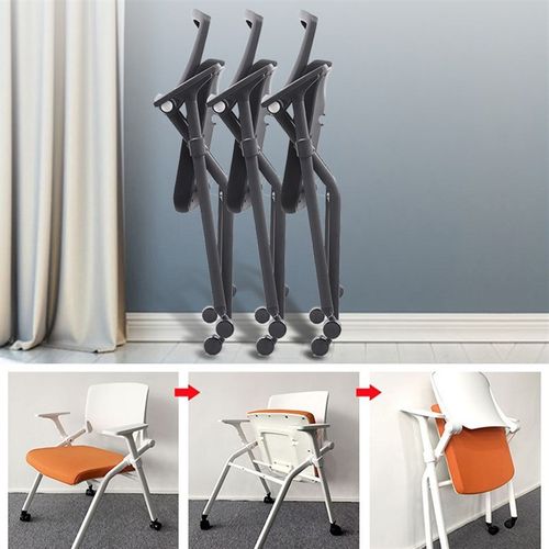 会议室开会高端培训椅写字板椅子白色可折K叠后仰逍遥椅办公椅带
