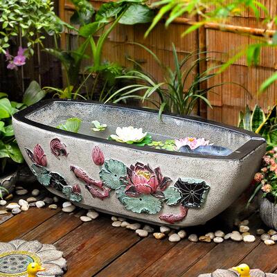 庭院户外古法鱼缸阳台成品养鱼池室外带流水小水景落地流水摆件