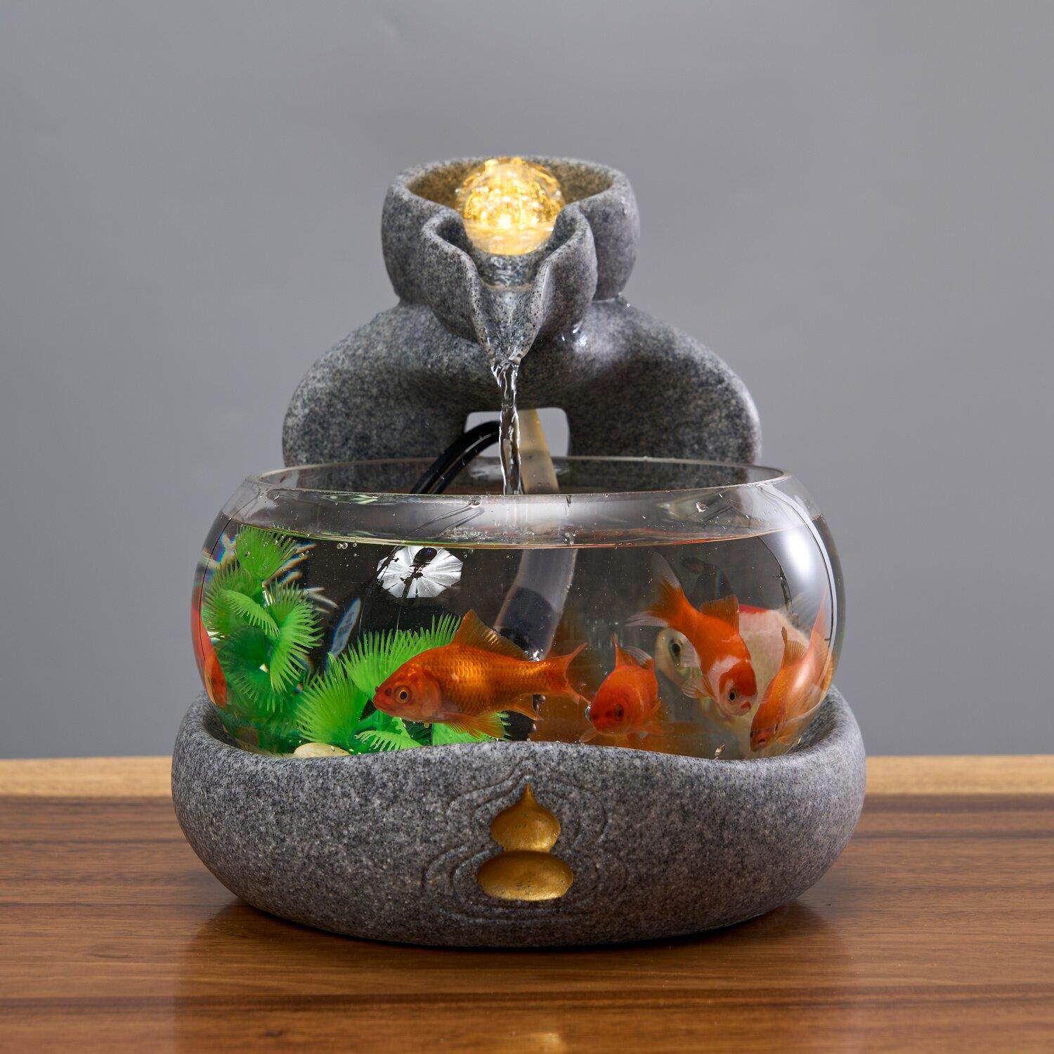 创意玻璃鱼缸风水球流水摆件办公室家居桌面装饰水循环艺术礼物