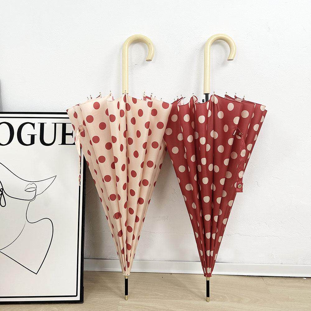 长柄遮阳伞16骨加固防风黑胶遮阳伞晴雨两用直杆伞弯手柄定制刻字