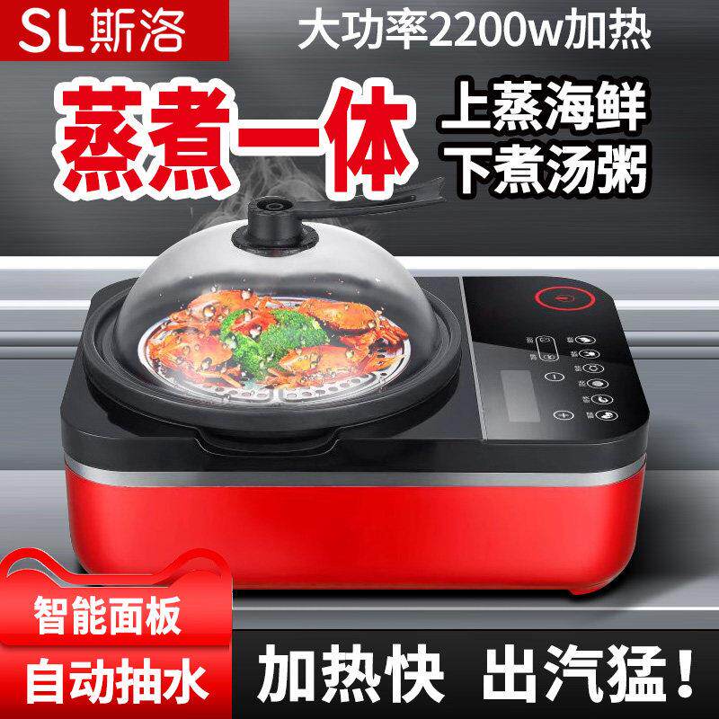 斯洛 多功能电蒸锅智能家用蒸气锅定时大容量海鲜蒸汽火锅桑拿锅