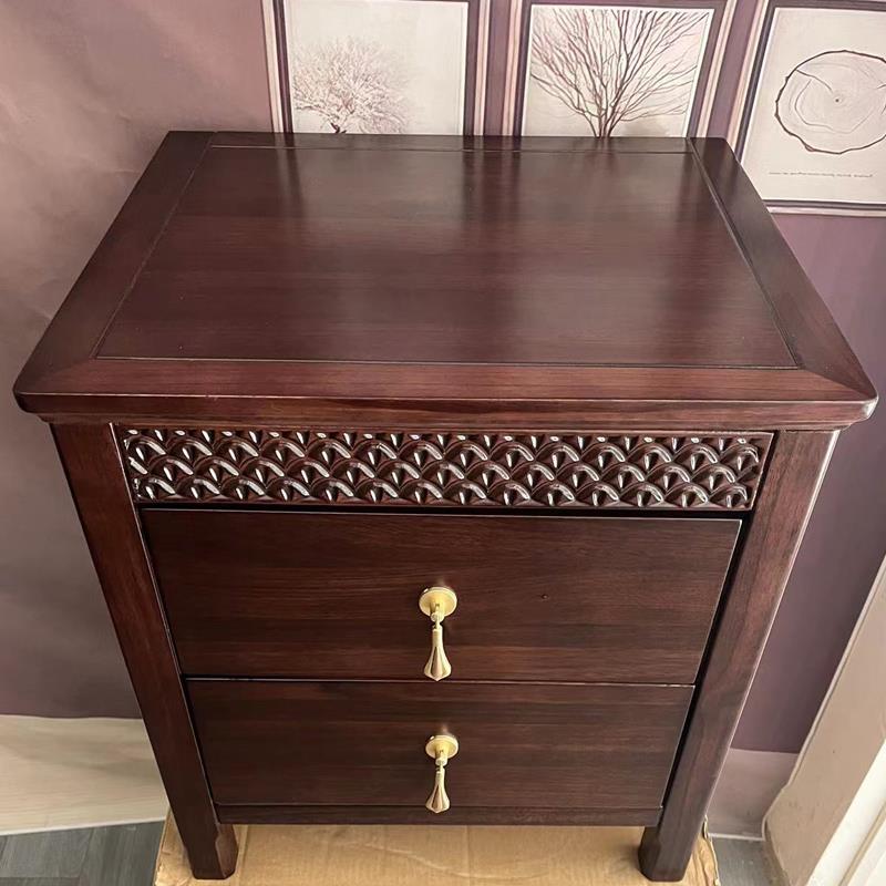新中式床头柜实木乌金色轻奢高级感现代简约置物简易卧室两抽小型