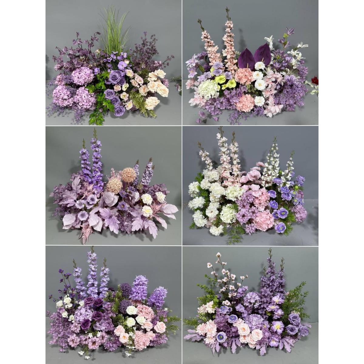 紫色婚庆仿真花排路引装饰地排花订婚留影区装饰摆设婚礼舞台花艺