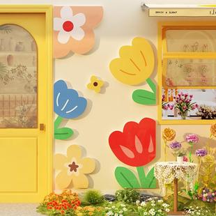 咖啡厅馆奶茶花店墙壁面装饰摆饰网红拍照区布置背景打卡春天贴纸