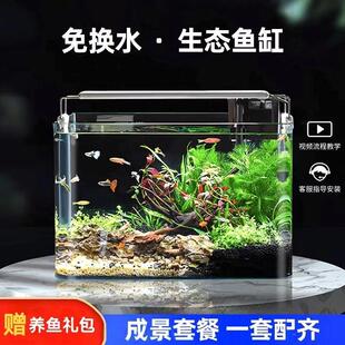 鱼缸小型客厅缸造景全套热弯玻璃桌面免换水生态草缸迷你金鱼缸