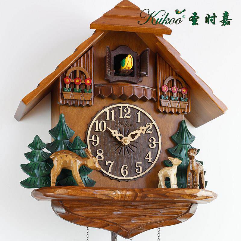咕咕钟布谷鸟挂钟兔鹿欧式实木手工创意客厅田园石英钟6050