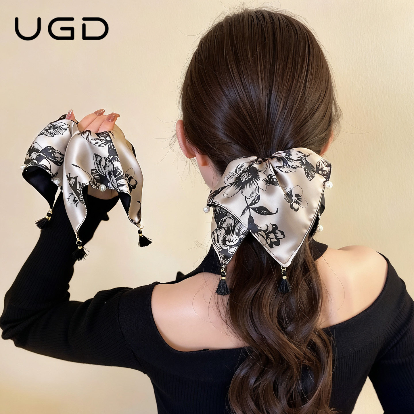 新中式水墨画印花方巾大肠发圈2025年新款流苏飘带肥肠圈发绳头绳,饰品/流行首饰/时尚饰品新,发饰,淘宝优惠券,粉丝福利购,淘宝优惠卷