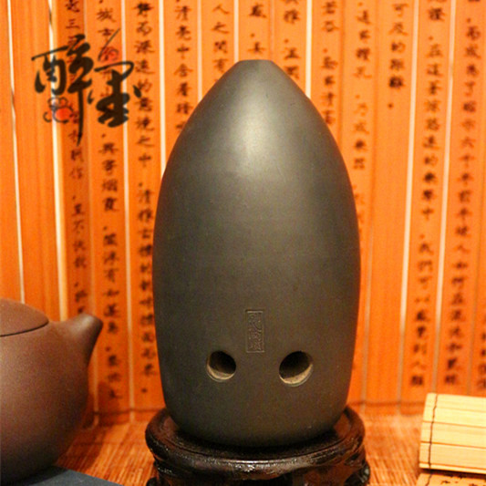 阴氏陶埙 十孔黑陶笔筒埙 低5-高2 双腔有隔音板适合入门
