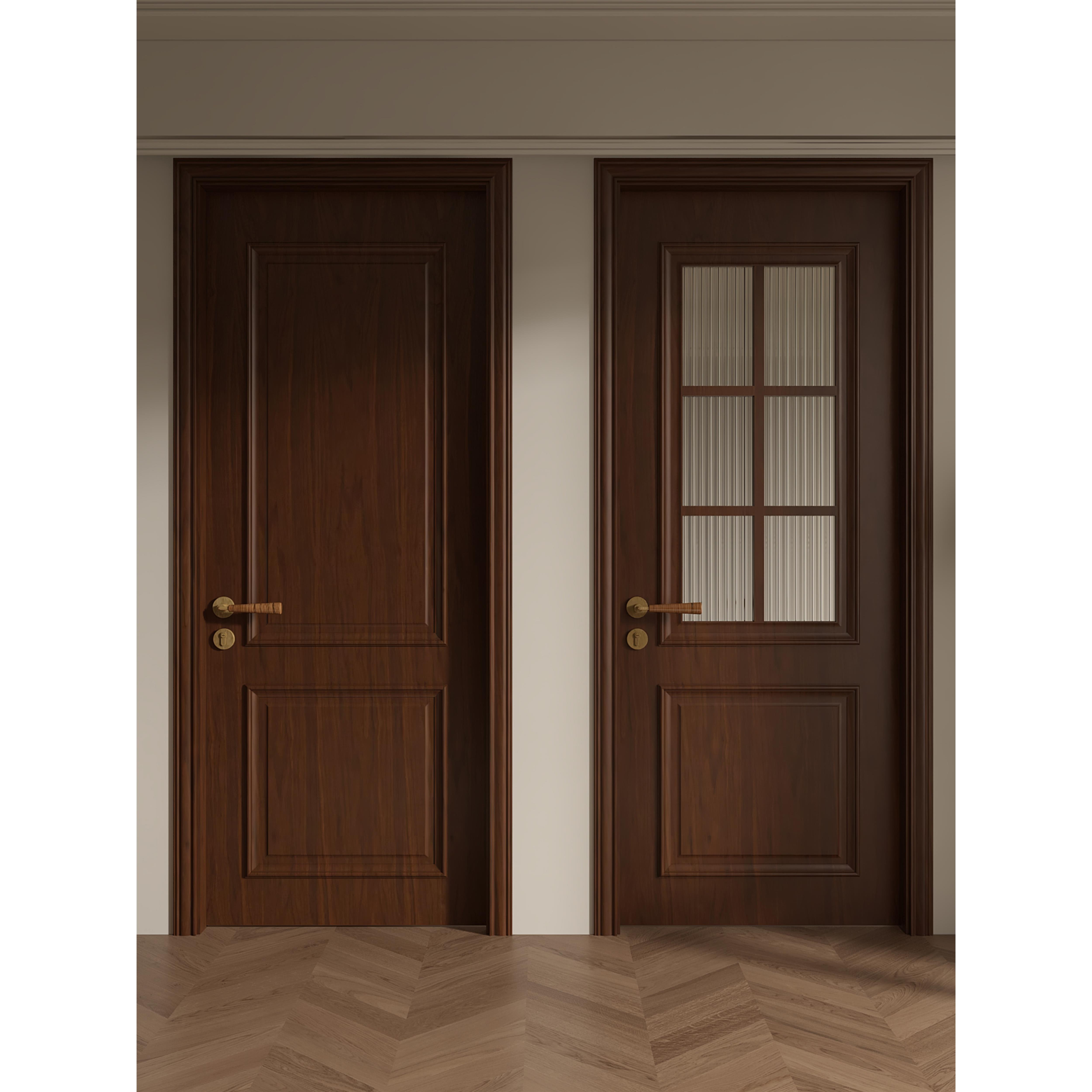 木以木作法式覆古中古风卧室房间实木门室内烤漆胡桃木玻璃平开门