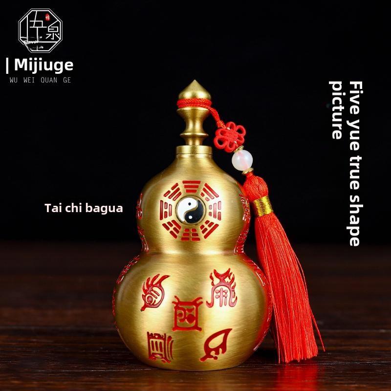 紫粘铜彩绘葫芦可打开盖五越真形画横贯天经入口客厅引财宝点缀