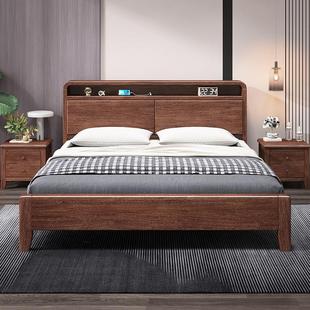 胡桃木新中式榫卯实木床1.8m双人床1.5m单人床简约现代储物主卧床