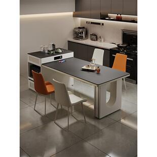 岩板岛台餐桌2025新款一体小户型多功能家用可伸缩厨房导台加餐台