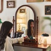 大号桌面主卧大尺寸拱形可挂墙式 法式 覆古化妆镜台式 实木化妆镜子