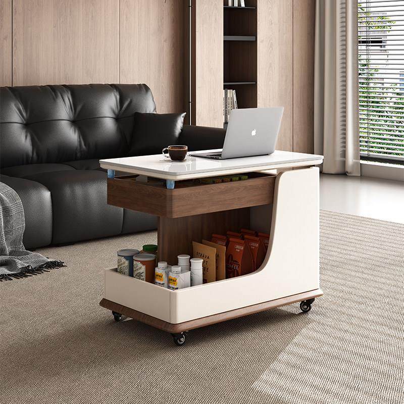 实木多功能可升降边几2025年新款家用客厅沙发旋转带轮小推车边柜