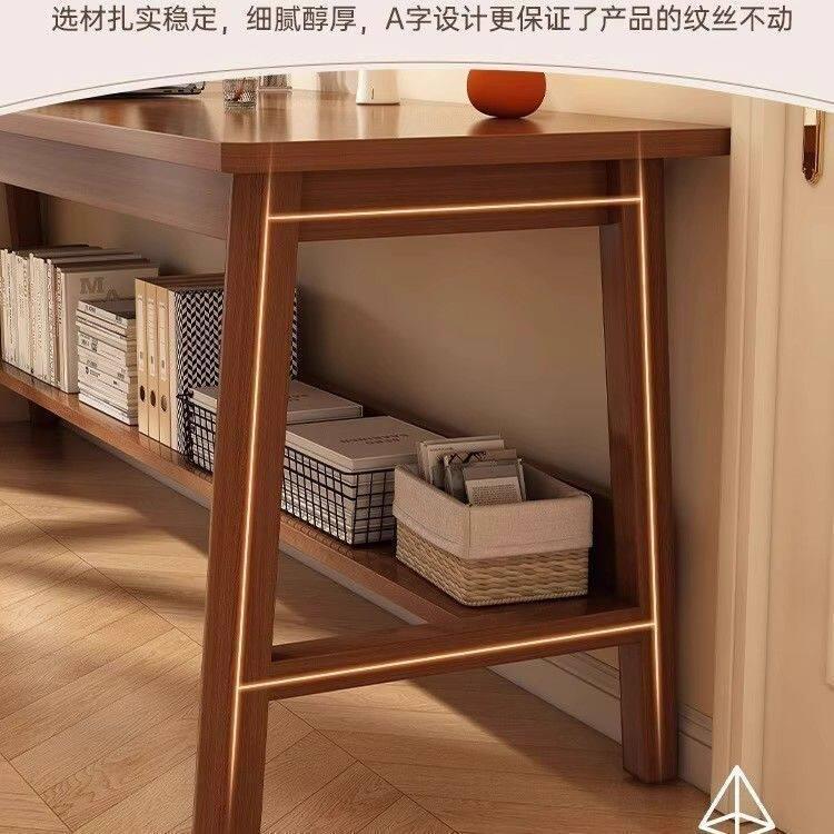 实木书桌家用客厅卧室多人书桌学生家用长条桌子长方形靠墙桌