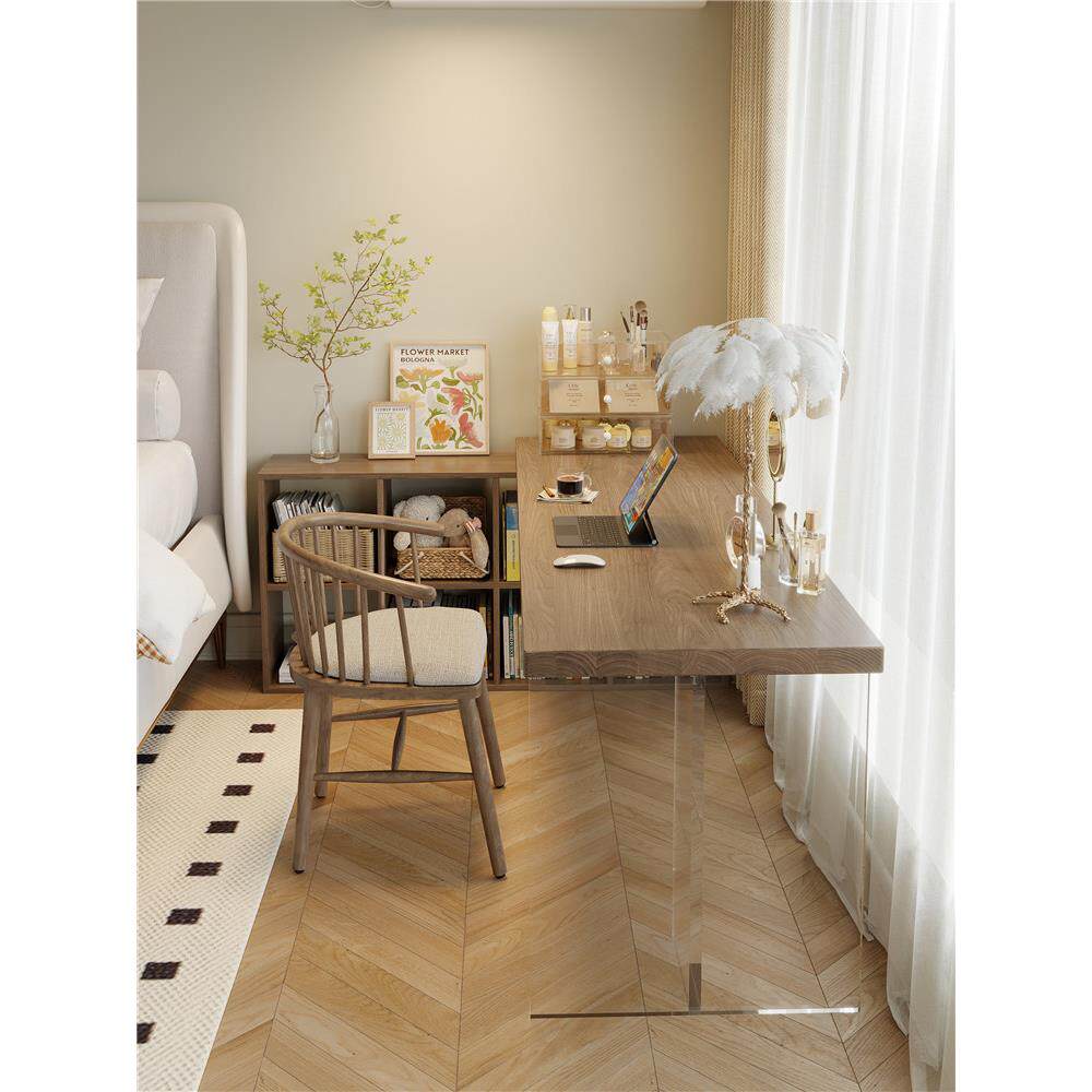 全实木电脑桌加上梳妆台集成悬挂亚克力角桌家庭卧室桌子工作台