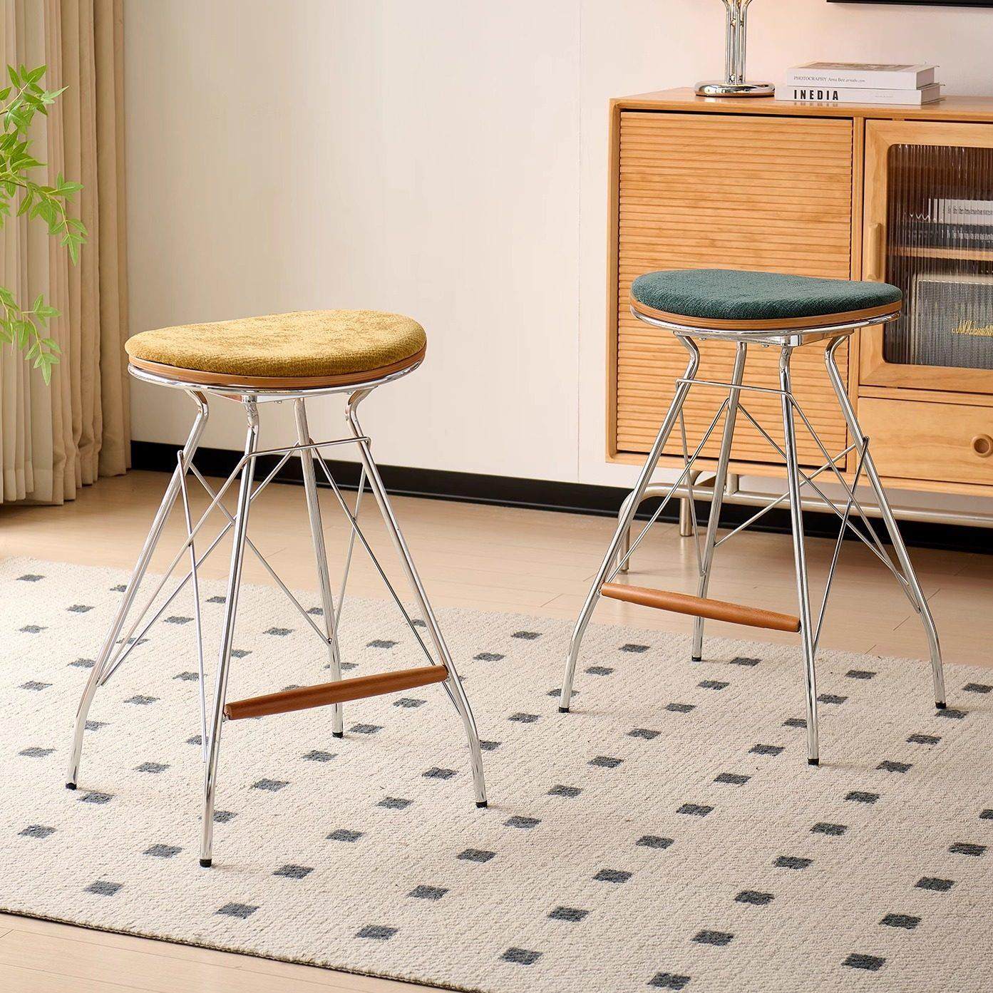 中古铁艺吧台椅简约家用软包高脚椅凳覆古创意设计师咖啡厅岛台椅,住宅家具,家用高脚椅,淘宝优惠券,粉丝福利购,淘宝优惠卷