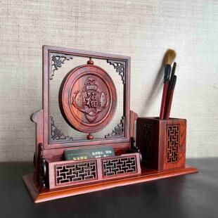 大红木笔座红木多功能名片盒木雕屏风礼品中国覆古实木茶道桶