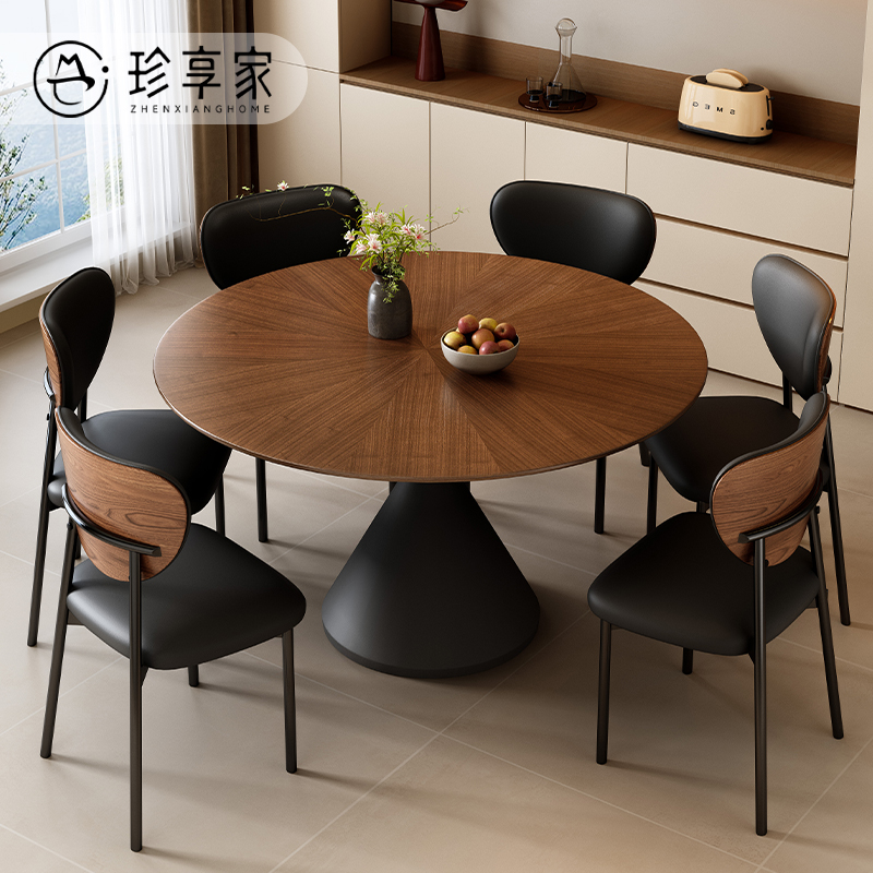 法式岩板拼花小圆桌法式复古餐桌椅组合高端小户型氛围桌椅组合