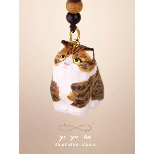 一圆圆圆yiyuan猫咪木雕定制上色可爱摆件治愈系礼物生日祝福挂件