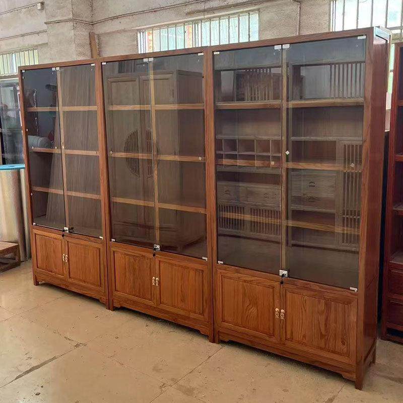 实木博古架新中式茶室客厅家用带玻璃门带灯多宝阁茶具陈列置物架