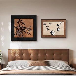 中古风卧室装饰画小众燕子美式复古主卧房间挂画高级感床头墙壁画