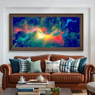 凤凰涅盘装饰画美式玄关壁画欧式客厅沙发背景墙挂画孔雀油画横版