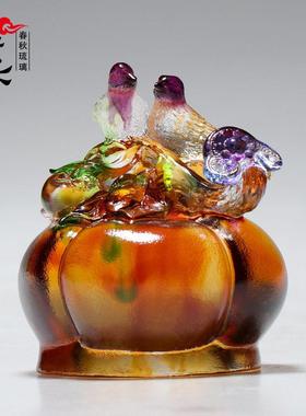 琉璃喜上枝头喜鹊柿子事事如意结婚礼物中式爱情鸟工艺品装饰摆件