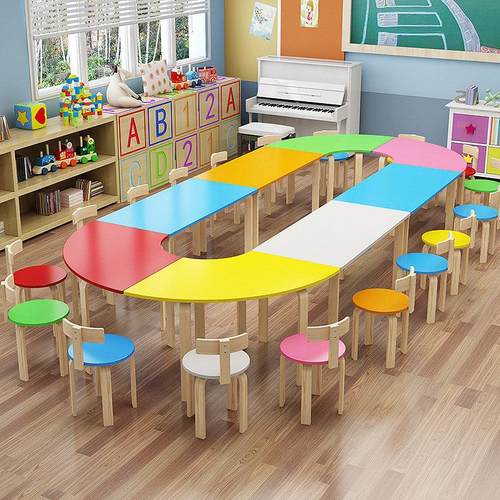 实木幼儿园桌子儿童辅导班培训班早教桌组合小学生绘画美术课桌椅