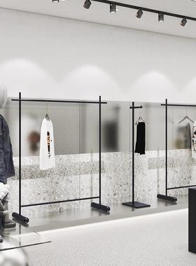 黑色服装店展示架陈列落地式挂衣架中岛货架男女装店专用不锈钢架