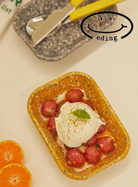 Eding韩国泼墨搪瓷长方形烤盘进口ins风烤箱高温盘早餐蛋糕热烤盘