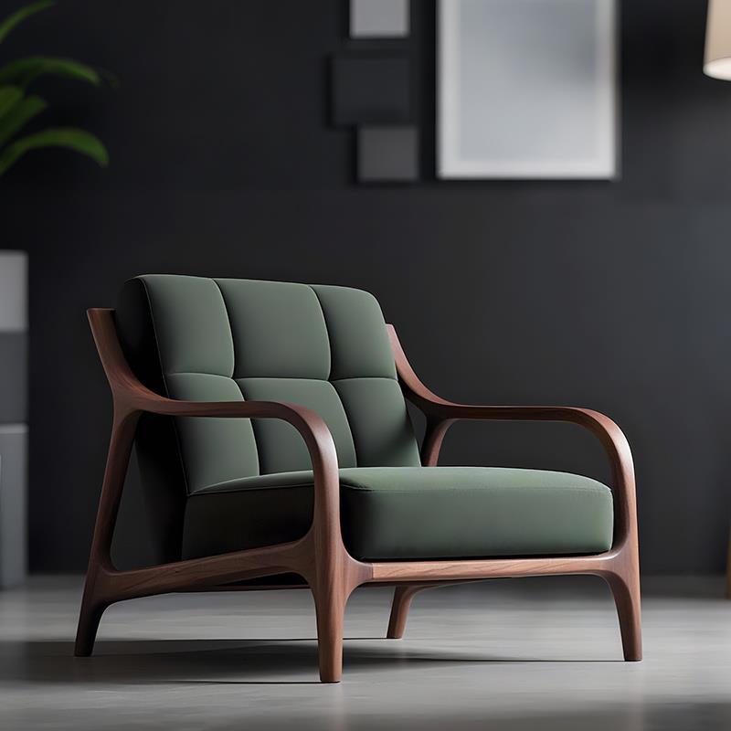 新中式实木休闲椅沙发椅2025新款高端黑胡桃木别墅客厅单人懒人椅