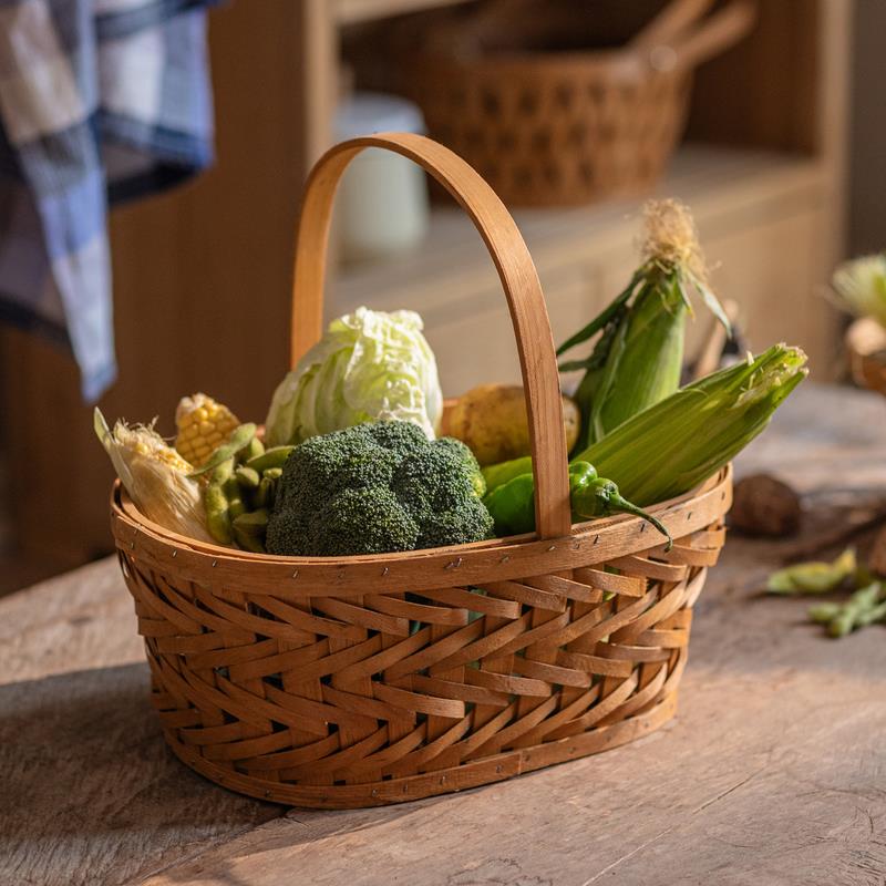 葱姜蒜收纳筐编织提篮厨房水果蔬菜篮子鸡蛋筐木片手提藤编收纳篮