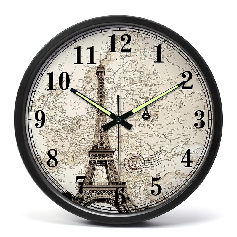 复古怀旧挂钟客厅 时尚创意个性静音时钟 铁塔法式钟表 金属壁钟