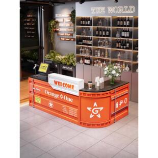 网红工业风铁艺弧形收银吧台奶茶咖啡台球室篮球馆健身房前接待台