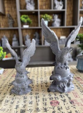 青石精雕老鹰大鹏展翅鹰摆件办公室摆件天然石材雕刻雄鹰