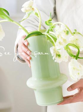 轻奢高级感ins风创意绿色玻璃花瓶插花水培鲜花玫瑰客厅桌面摆件