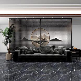 轻奢极简十字格栅隔断金属黑色玄关办公室意式高级感铁艺镂空屏风