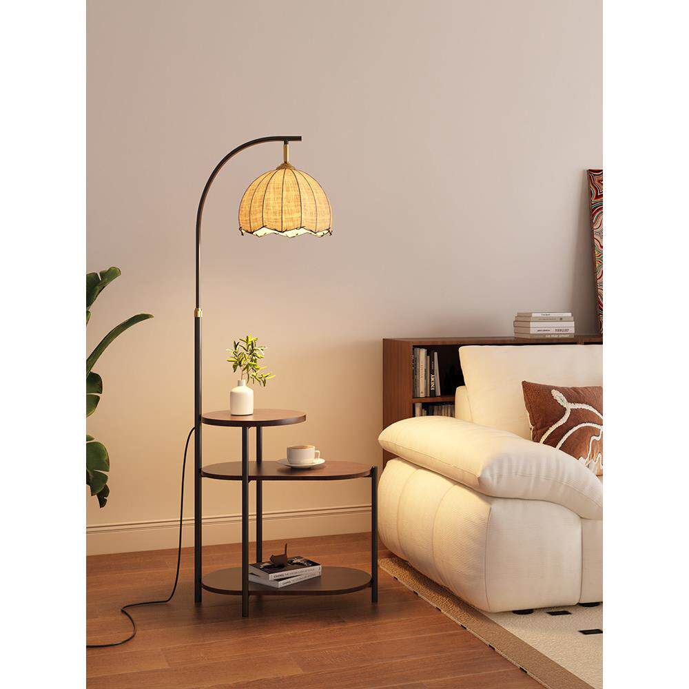 法式覆古客厅落地灯沙发旁边几高级感中古卧室床头置物一体氛围灯