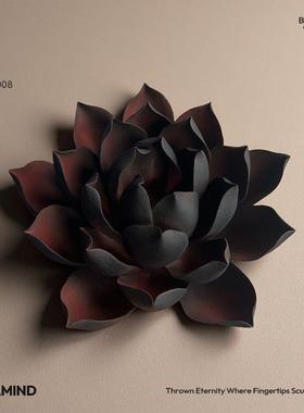 五鑫?特别优惠黑色莲花香插陶瓷花手揉花黑色和红色莲花香插装饰