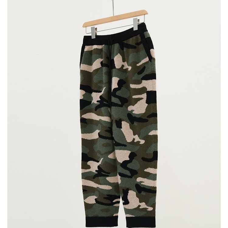 大晶粉丝专享 1oo%山羊绒迷彩提花针织锥形裤QXZM069X