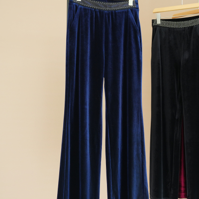 【春春Spring】重磅四面弹光泽丝绒钉珠工艺复古直筒裤OYZY125X