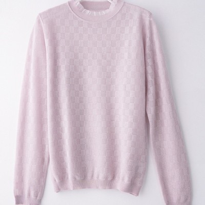 【春春Spring】羊绒+桑蚕丝 木耳边格子提花针织衫女秋HV3ZG046X