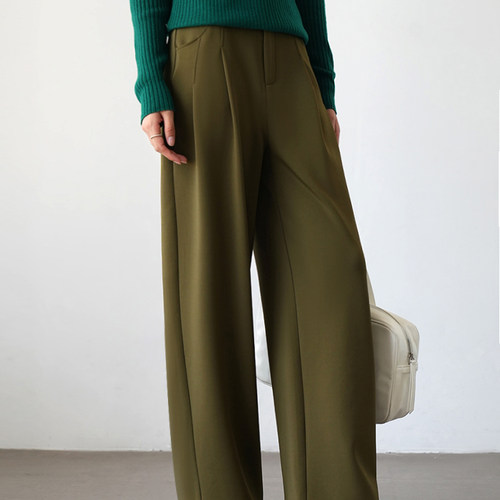 《丽丽姐专享》通勤纸片半松紧腰休闲直筒裤 YYZY021X