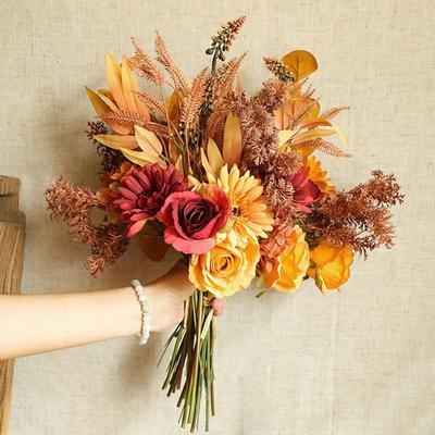 仿真秋意浓手扎花束套装玫瑰绣球装饰花束假花家居客厅餐桌花摆件