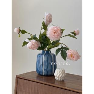 梦鹿工作室新中式陶瓷花瓶蓝色水墨创意客厅玄关家居插花装饰摆件