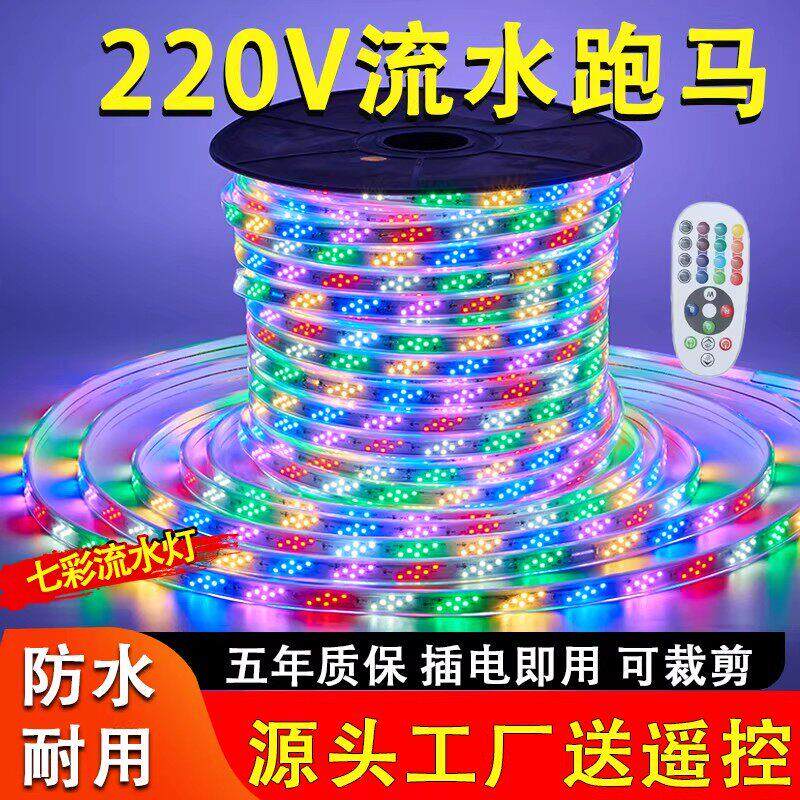 220V跑马灯带led中国龙七彩流水户外防水霓虹彩灯外墙幻彩氛围灯