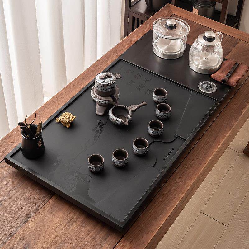 天然乌金石茶盘茶具套装一体石茶台轻奢现代简约石头茶海石盘