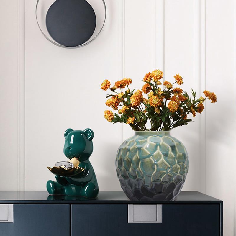 新中国风景德镇陶瓷花瓶饰品客厅插花创意简约窑变绿饰品
